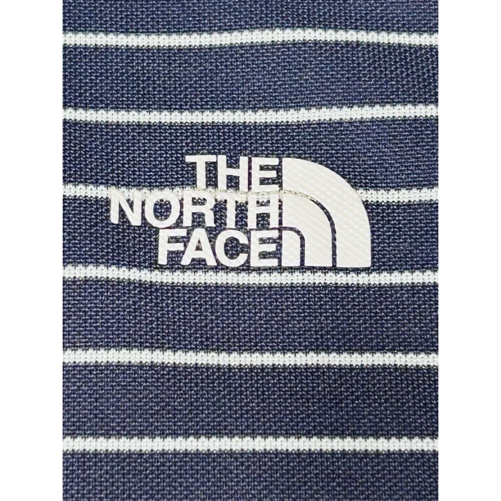 The North Face Mesh Polo Shirt Mens L Navy Blue Striped Coolmax 1/4Zip Excellent